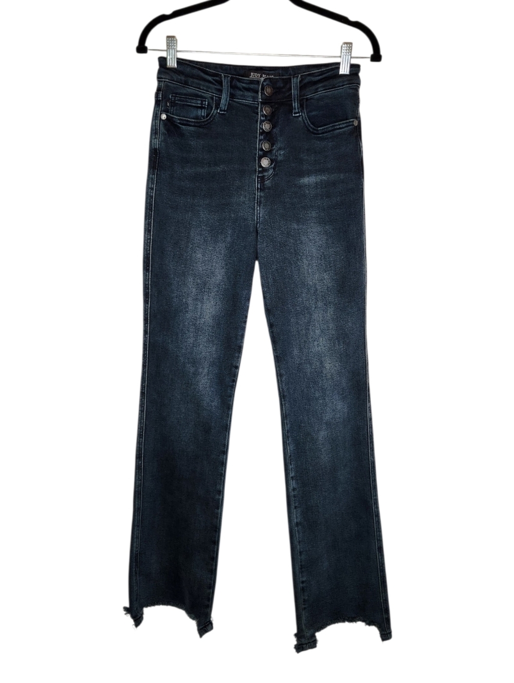 Judy Blue Straight Fit Raw Hem Blue Black Wash Jeans Size 3/26